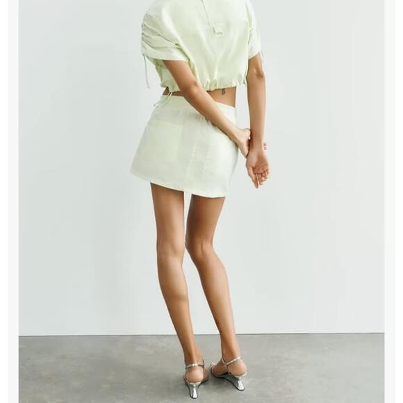 NWT Zara Women’s Cargo Mini Skirt Yellow XS Style 3067/421 Utility Pocket - Picture 2 of 11